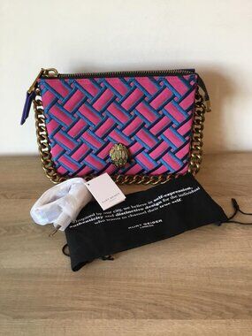 Kurt Geiger Kensington Pink & Blue Quilted Bag Gold Chain & Blue Leather Straps